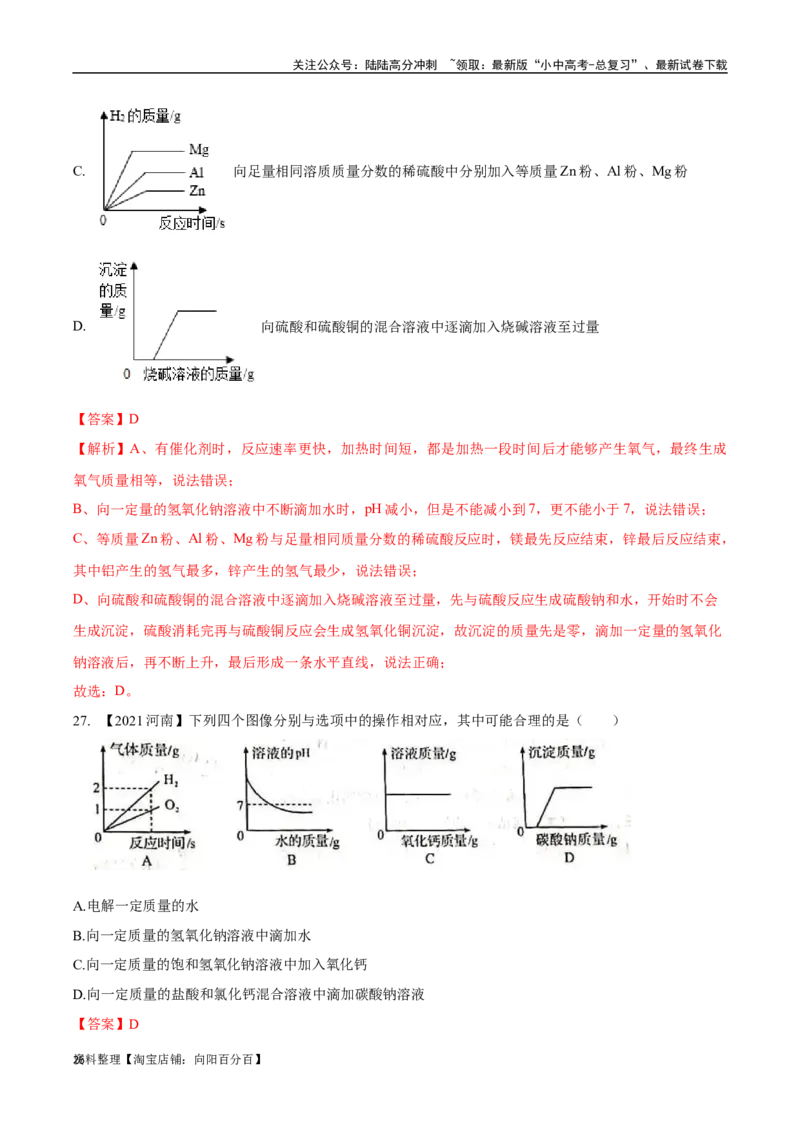 专题19坐标图像题（解析版）_02中考总复习（2026版更新中）_05-化学-中考总复习_2024年中考复习资料_专项复习资料_完三年（2021-2023）中考化学真题分项汇编（全国通用）