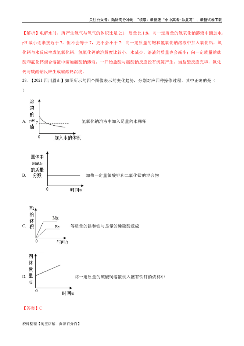 专题19坐标图像题（解析版）_02中考总复习（2026版更新中）_05-化学-中考总复习_2024年中考复习资料_专项复习资料_完三年（2021-2023）中考化学真题分项汇编（全国通用）