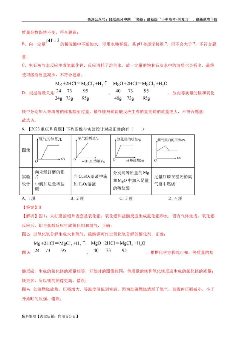 专题19坐标图像题（解析版）_02中考总复习（2026版更新中）_05-化学-中考总复习_2024年中考复习资料_专项复习资料_完三年（2021-2023）中考化学真题分项汇编（全国通用）