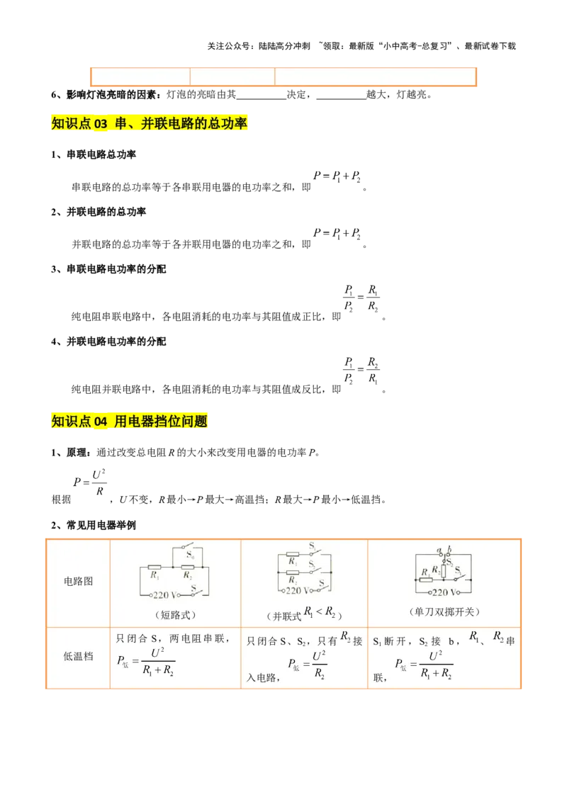专题16电功率（4大模块知识清单+5个易混易错+6种方法技巧+典例真题精析）（原卷版）_02中考总复习（2026版更新中）_04-物理-中考总复习_2025年中考复习资料_2025年中考物理一轮知识梳理