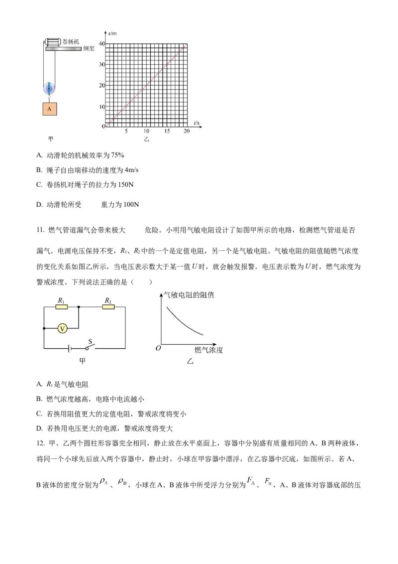 精品解析：2024年北京市丰台区中考二模物理试题（原卷版）(1)_北京初中期末题_C605-京七八九_B京物理八九_物理_北京九下物理_精品解析：2024年北京市丰台区中考二模物理试题