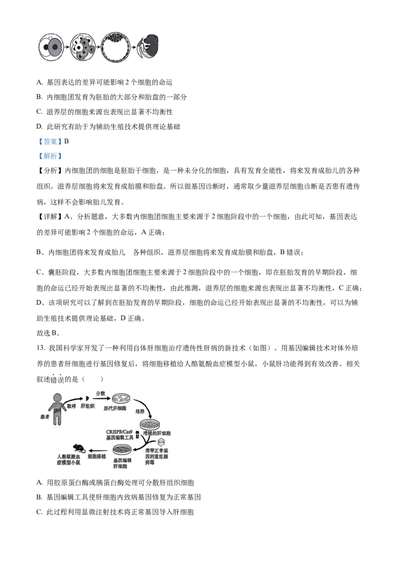 北京市朝阳区2024-2025学年高三上学期11月期中生物试题Word版含解析_A1502026各地模拟卷（超值！）_11月_241115北京市朝阳区2024-2025学年高三上学期期中考试（全科）