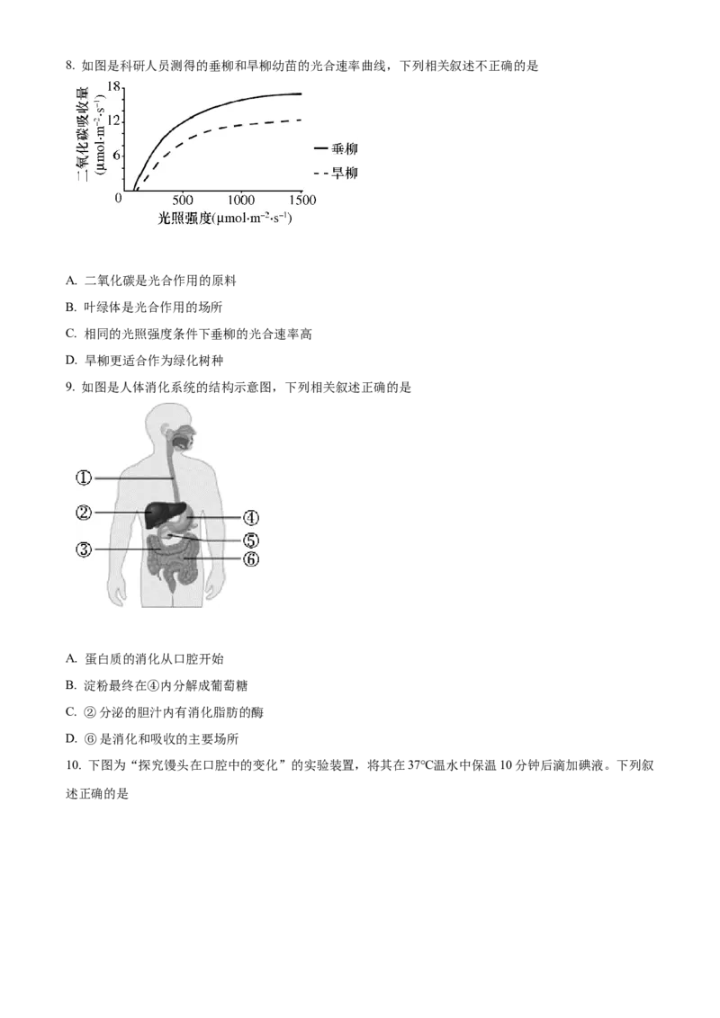 精品解析：北京市密云区2021&mdash;2022学年八年级下学期期末生物试题（考查范围：初中综合）（原卷版）(1)_北京初中期末题_C605-京七八九_B京生物七八九_北京八下生物