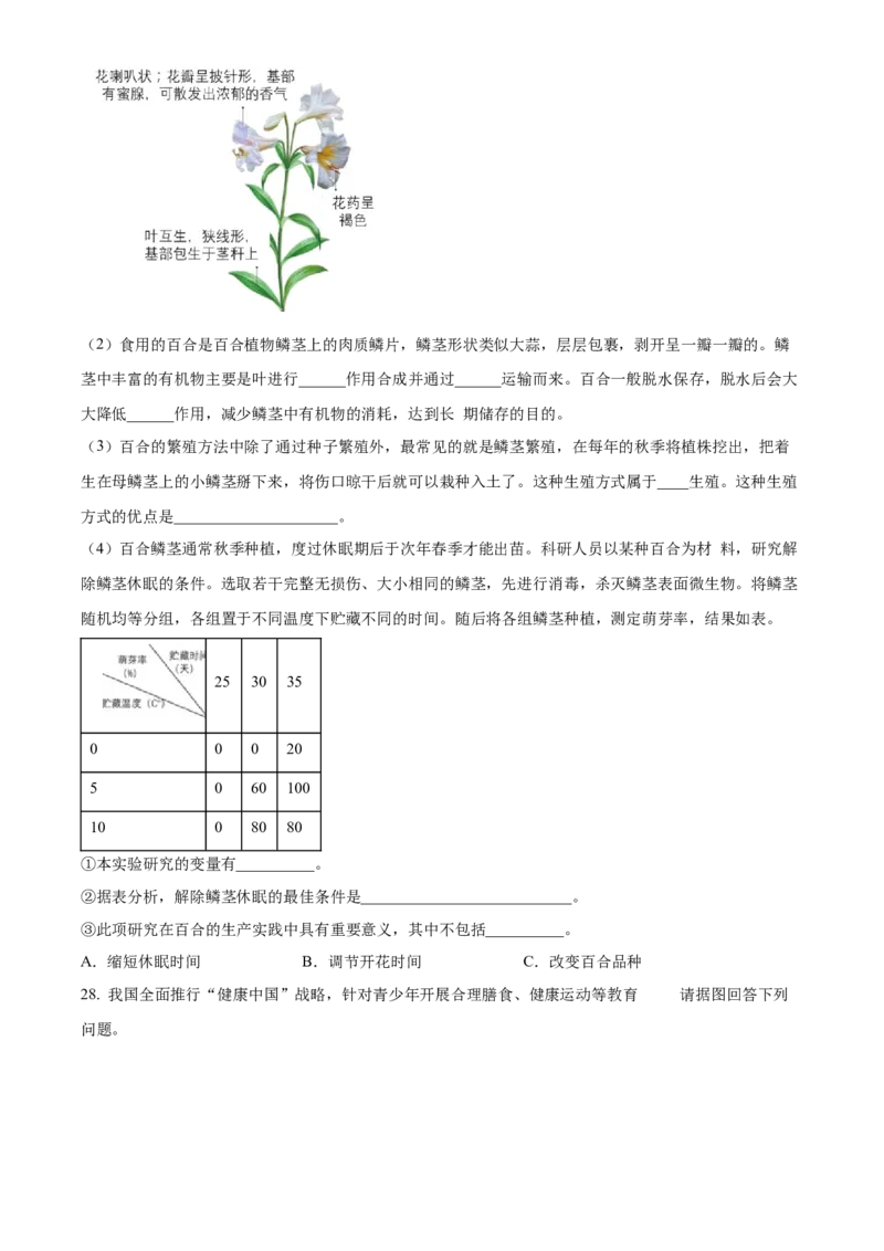 精品解析：北京市北师大附中2022--2023学年八年级下学期期中生物试题（原卷版）(1)_北京初中期末题_C605-京七八九_B京生物七八九_北京八下生物