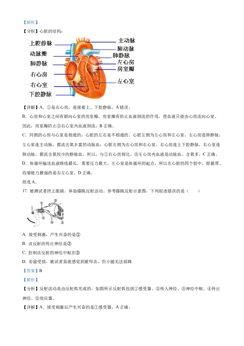 精品解析：北京市延庆区2021&mdash;2022学年八年级下学期期末生物试题（考查范围：初中综合）（解析版）(1)_北京初中期末题_C605-京七八九_B京生物七八九_北京八下生物