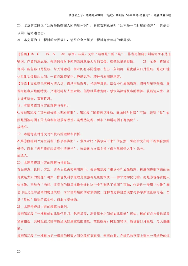 专题20散文阅读（二）（全国通用）（解析版）_02中考总复习（2026版更新中）_01-语文-中考总复习_2026年中考复习（更新中）