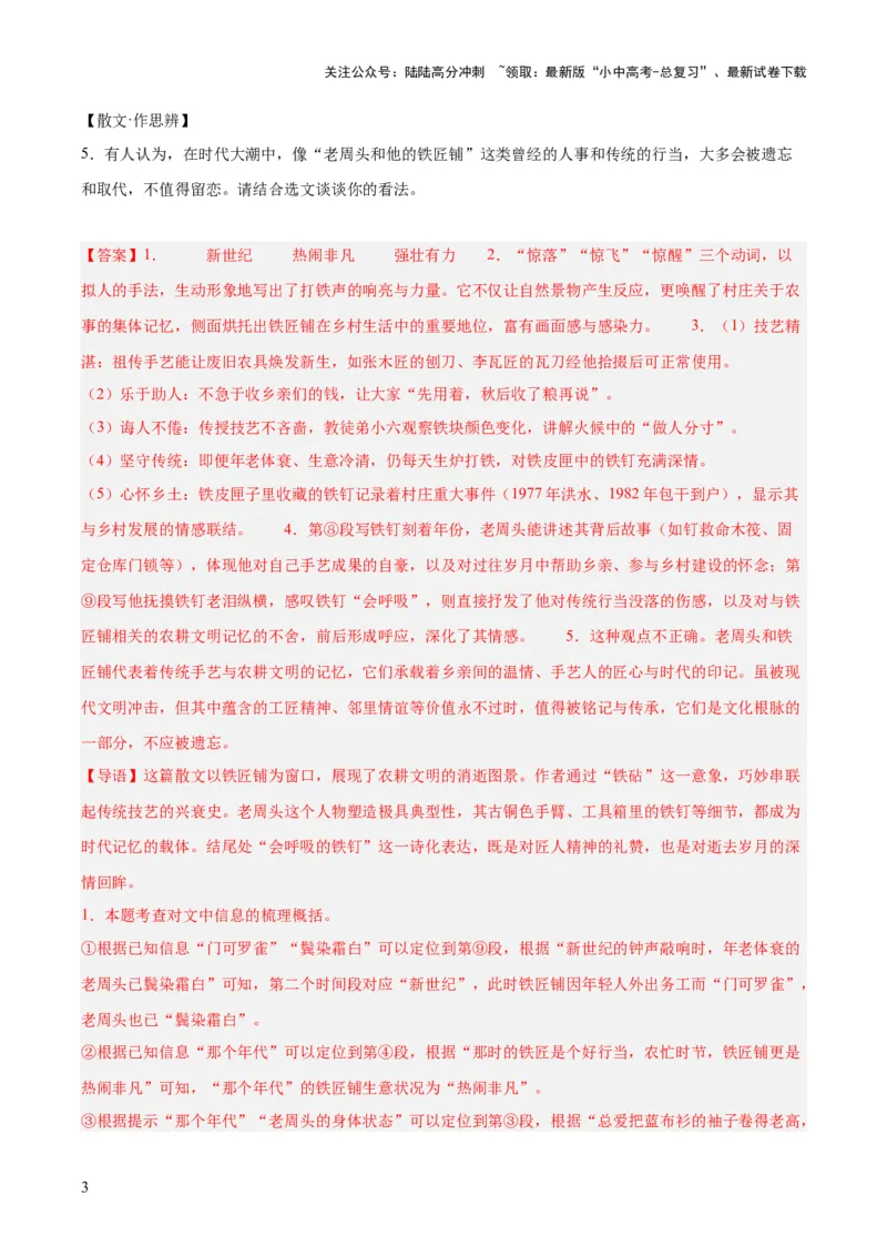 专题20散文阅读（二）（全国通用）（解析版）_02中考总复习（2026版更新中）_01-语文-中考总复习_2026年中考复习（更新中）