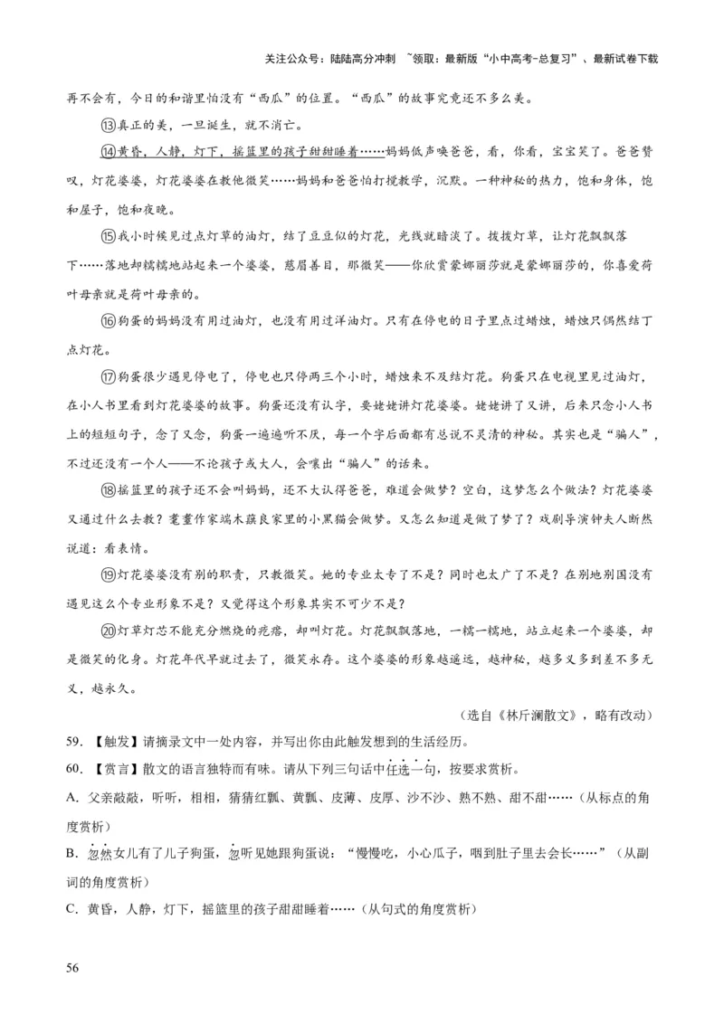 专题20散文阅读（二）（全国通用）（解析版）_02中考总复习（2026版更新中）_01-语文-中考总复习_2026年中考复习（更新中）