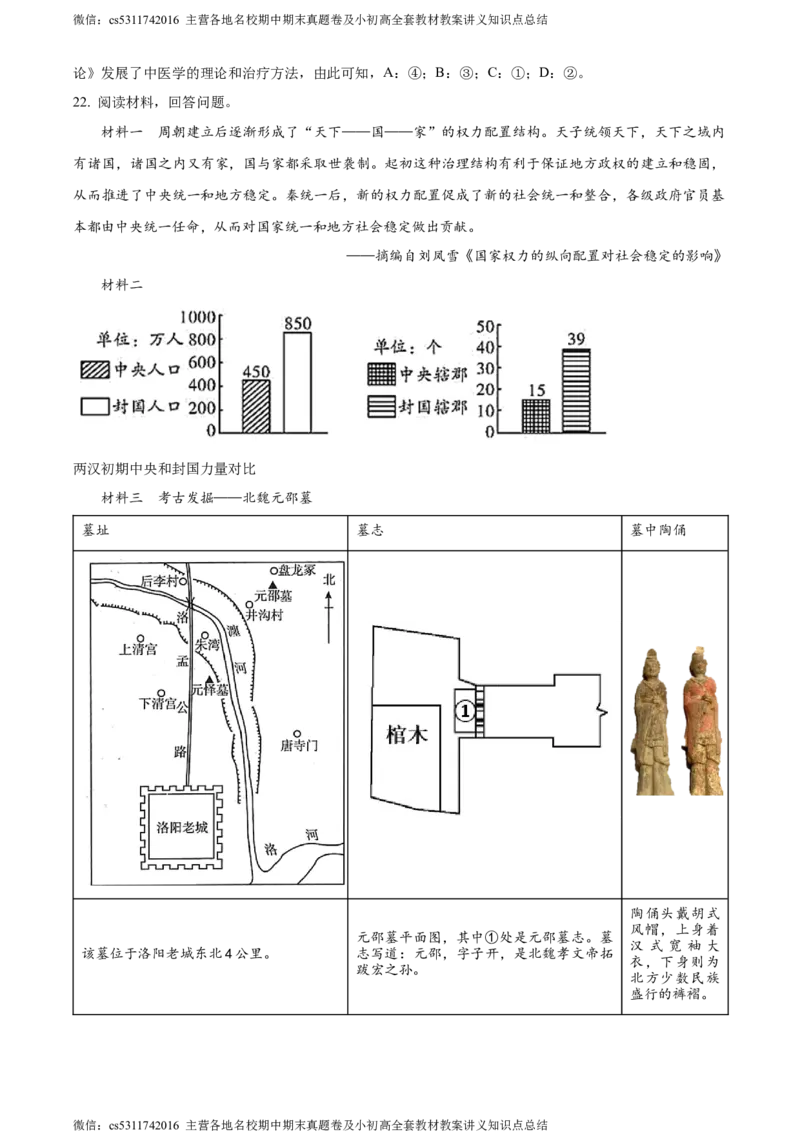 精品解析：北京市平谷区2023~2024学年七年级上学期期末历史试题（解析版）(1)_北京初中期末题_C605-京七八九_B京历史七八九_北京7上历史_北京7上历史期末