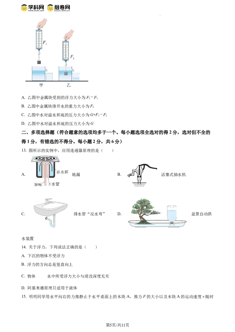 精品解析：北京二中教育集团2023-2024学年下学期八年级物理期中考试（原卷版）(1)_北京初中期末题_C605-京七八九_B京物理八九_物理_八年级下学期物理_2023-2024