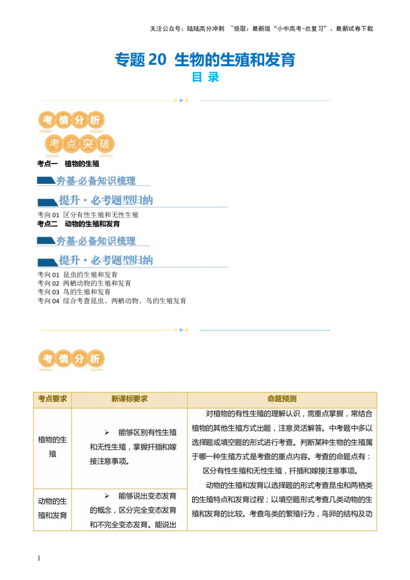 专题20生物的生殖和发育（讲义）（解析版）_02中考总复习（2026版更新中）_08-生物-中考总复习_2024年中考复习资料_一轮复习_❤2024年中考生物一轮复习讲练测（全国通用）_讲义