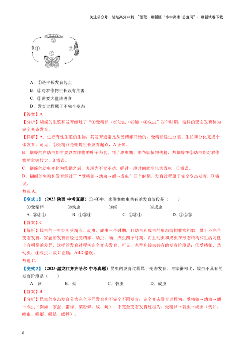 专题20生物的生殖和发育（讲义）（解析版）_02中考总复习（2026版更新中）_08-生物-中考总复习_2024年中考复习资料_一轮复习_❤2024年中考生物一轮复习讲练测（全国通用）_讲义
