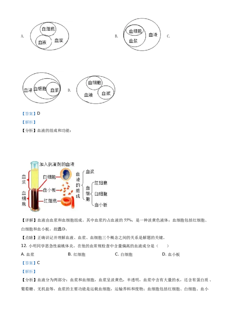 精品解析：北京市延庆区2019-2020学年七年级下学期期末生物试题（解析版）(1)_北京初中期末题_C605-京七八九_B京生物七八九_北京7下生物_2019-2020
