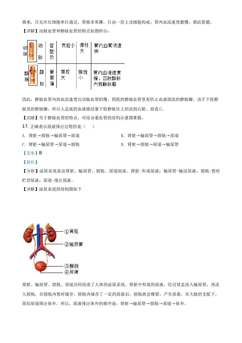 精品解析：北京市延庆区2019-2020学年七年级下学期期末生物试题（解析版）(1)_北京初中期末题_C605-京七八九_B京生物七八九_北京7下生物_2019-2020