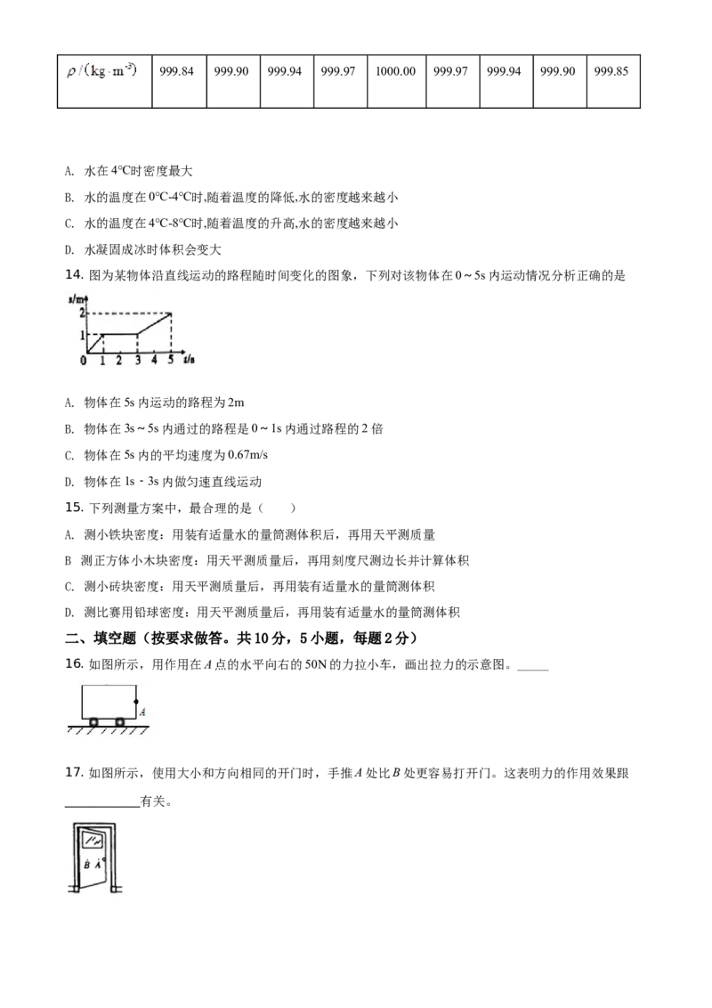 精品解析：北京市延庆区2020-2021学年八年级（上）期中考试物理试题（原卷版）(1)_北京初中期末题_C605-京七八九_B京物理八九_物理_八年级上学期物理_2020-2021