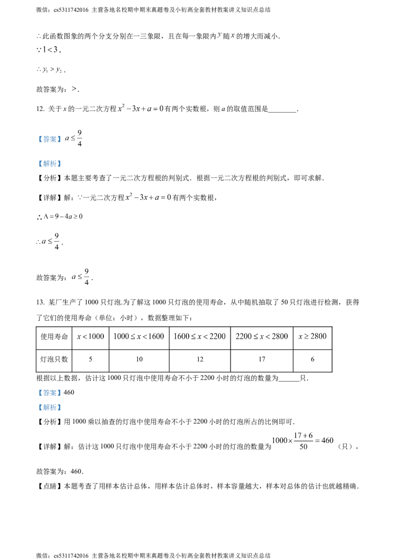 精品解析：北京市北京大学附属中学石景山学校2023-2024学年九年级下学期月考数学试题（解析版）(1)_北京初中期末题_C605-京七八九_B京市数学七八九_北京9下数学(含中考模拟）