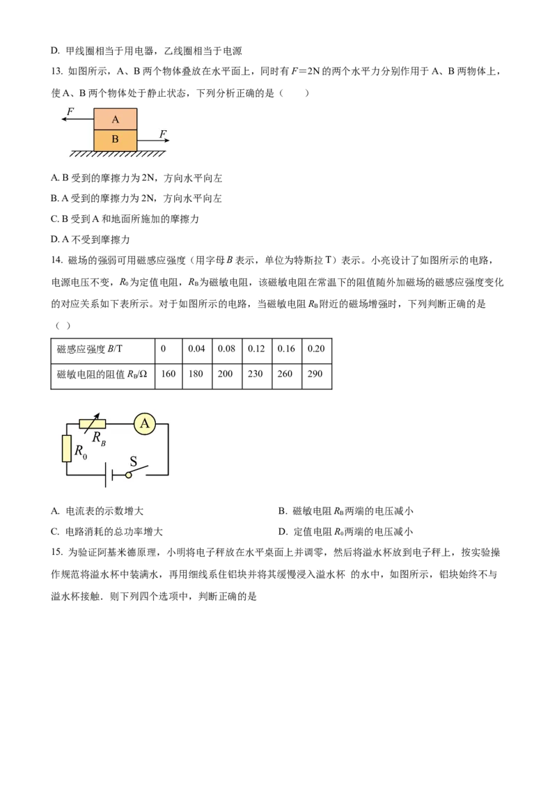 精品解析：2023年中国人民大学附属中学中考零模物理试题（原卷版）(1)_北京初中期末题_C605-京七八九_B京物理八九_物理_北京九下物理