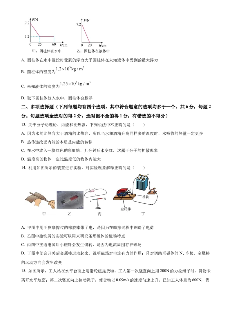 精品解析：2024年北京市中国人民大学附属中学初中物理一模模拟练习题（原卷版）(1)_北京初中期末题_C605-京七八九_B京物理八九_物理_北京九下物理