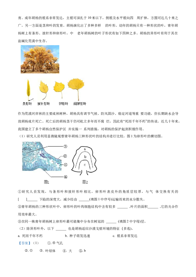 精品解析：北京市东城区2022-2023学年七年级上学期期末生物试题（解析版）(1)_北京初中期末题_C605-京七八九_B京生物七八九_北京7上生物_2022-2024_北京生物7上期末