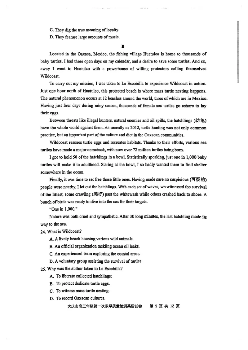 2025届黑龙江省大庆市高三上学期一模英语试题_A1502026各地模拟卷（超值！）_9月_240906黑龙江省大庆市2024-2025学年高三上学期第一次教学质量检测