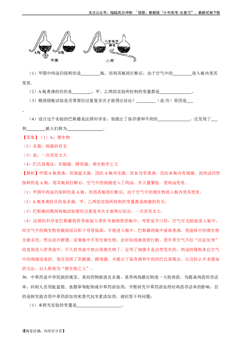 专题18细菌、真菌和病毒（习题精练）-省心备考2024年中考生物一轮复习精讲精练（全国通用）（解析版）_02中考总复习（2026版更新中）_08-生物-中考总复习_2024年中考复习资料