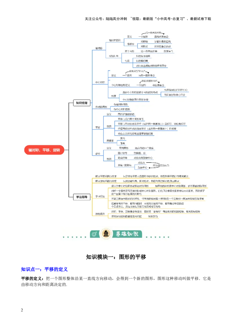 专题17图形的平移，旋转与轴对称（3大模块知识梳理+8个考点+5个重难点+2个易错点）（原卷版）_02中考总复习（2026版更新中）_02-数学-中考总复习_2025中考复习资料