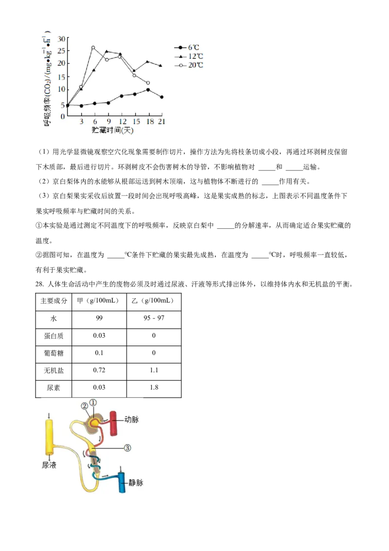 精品解析：北京市房山区2021-2022学年七年级下学期期末生物试题（原卷版）(1)_北京初中期末题_C605-京七八九_B京生物七八九_北京7下生物_2021-2022