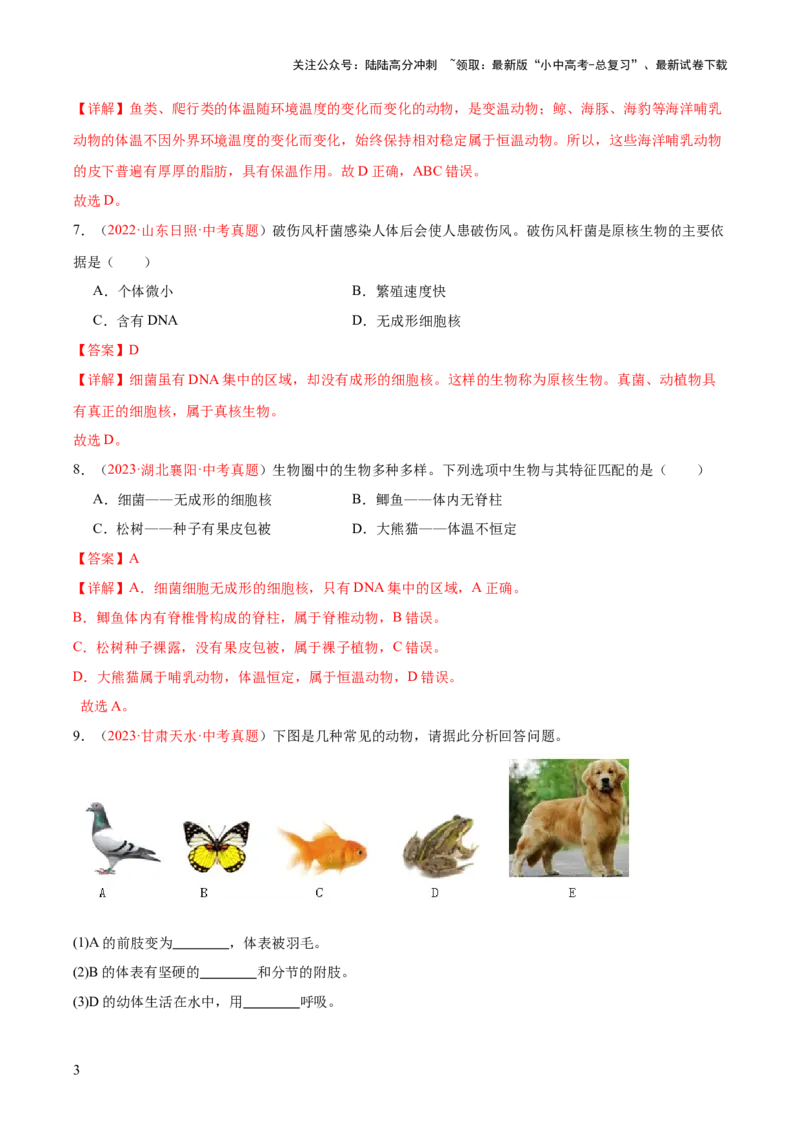 专题19生物的多样性及其保护（解析版）_02中考总复习（2026版更新中）_08-生物-中考总复习_2024年中考复习资料_一轮复习_❤备战2024年中考生物一轮复习考点帮（全国通用）_练习
