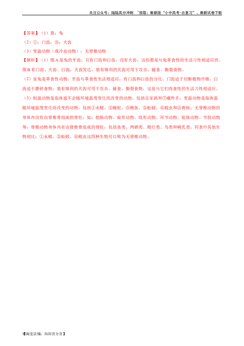 专题16动物的主要类群（习题精练）-省心备考2024年中考生物一轮复习精讲精练（全国通用）（解析版）_02中考总复习（2026版更新中）_08-生物-中考总复习_2024年中考复习资料_一轮复习