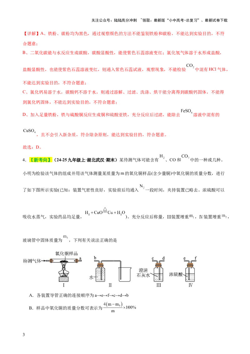 专题17物质的检验、鉴别和除杂（练习）（解析版）_02中考总复习（2026版更新中）_05-化学-中考总复习_2025年中考复习资料_2025中考化学一轮复习讲义+课件_练习