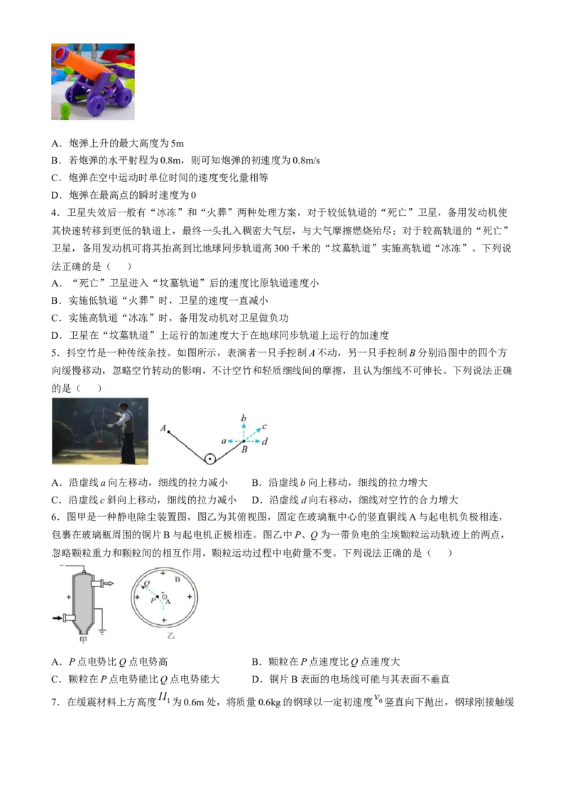 广东省深圳市高级中学2024-2025学年高三上学期第二次诊断考试物理试题（含答案）_A1502026各地模拟卷（超值！）_12月