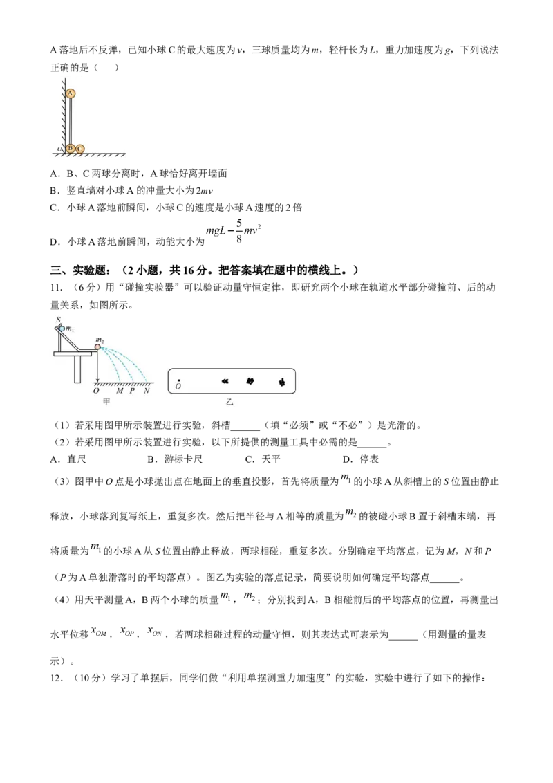 广东省深圳市高级中学2024-2025学年高三上学期第二次诊断考试物理试题（含答案）_A1502026各地模拟卷（超值！）_12月