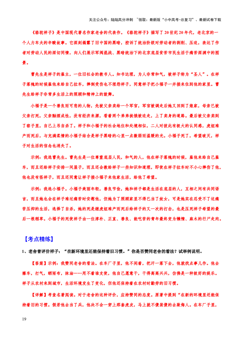 专题17《骆驼祥子》（知识梳理+练习）(解析版）_02中考总复习（2026版更新中）_01-语文-中考总复习_2025年中考资料_备战2025年中考语文一轮复习考点突破（全国通用）