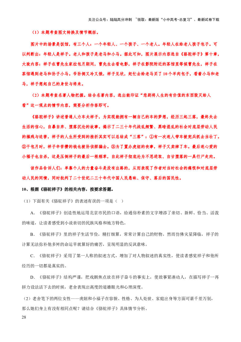 专题17《骆驼祥子》（知识梳理+练习）(解析版）_02中考总复习（2026版更新中）_01-语文-中考总复习_2025年中考资料_备战2025年中考语文一轮复习考点突破（全国通用）