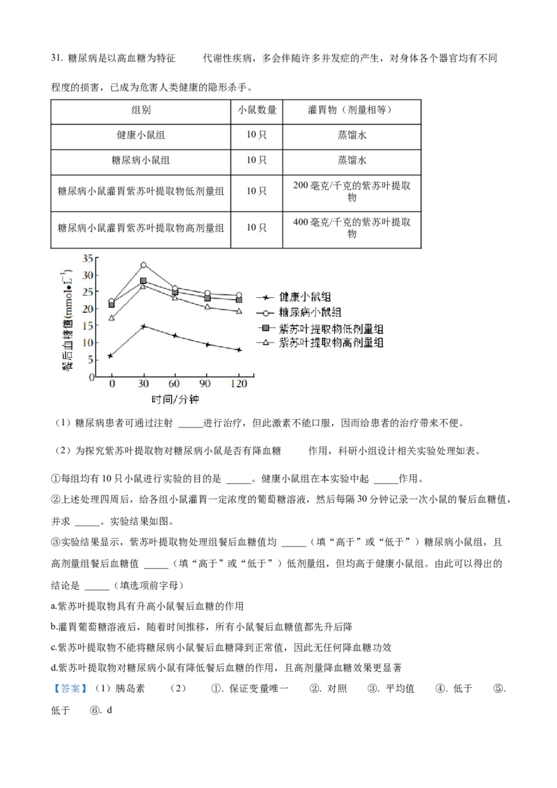 精品解析：北京市东城区2021-2022学年七年级下学期期末生物试题（解析版）(1)_北京初中期末题_C605-京七八九_B京生物七八九_北京7下生物_2021-2022