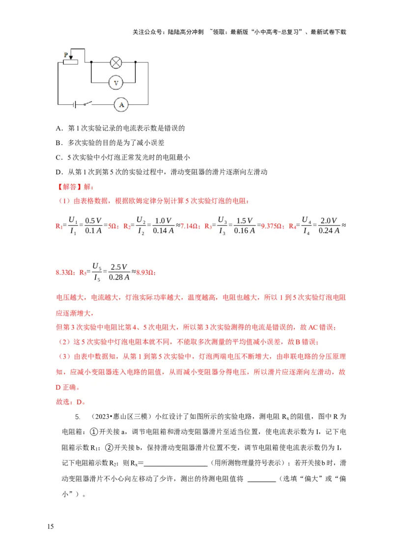 专题17伏安法测电阻其它方法测电阻（解析版）_02中考总复习（2026版更新中）_04-物理-中考总复习_2024年中考复习资料_二轮复习_2024年中考物理二轮专项复习核心考点讲解与必刷题型汇编