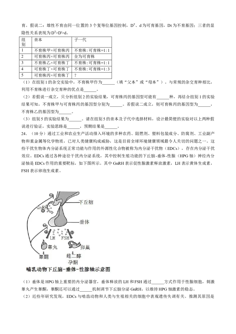 山东省威海市文登区2024-2025学年高三上学期第一次模拟考试试题生物+答案_A1502026各地模拟卷（超值！）_12月_241209山东省威海市文登区2024-2025学年高三上学期第一次模拟考试试题