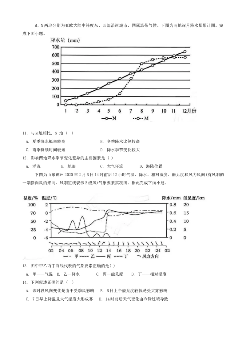 地理试题_A1502026各地模拟卷（超值！）_10月_241023天津市实验中学2024-205学年高三上学期第二次月考_天津市实验中学2024-205学年高三上学期第二次月考试题地理Word版含答案