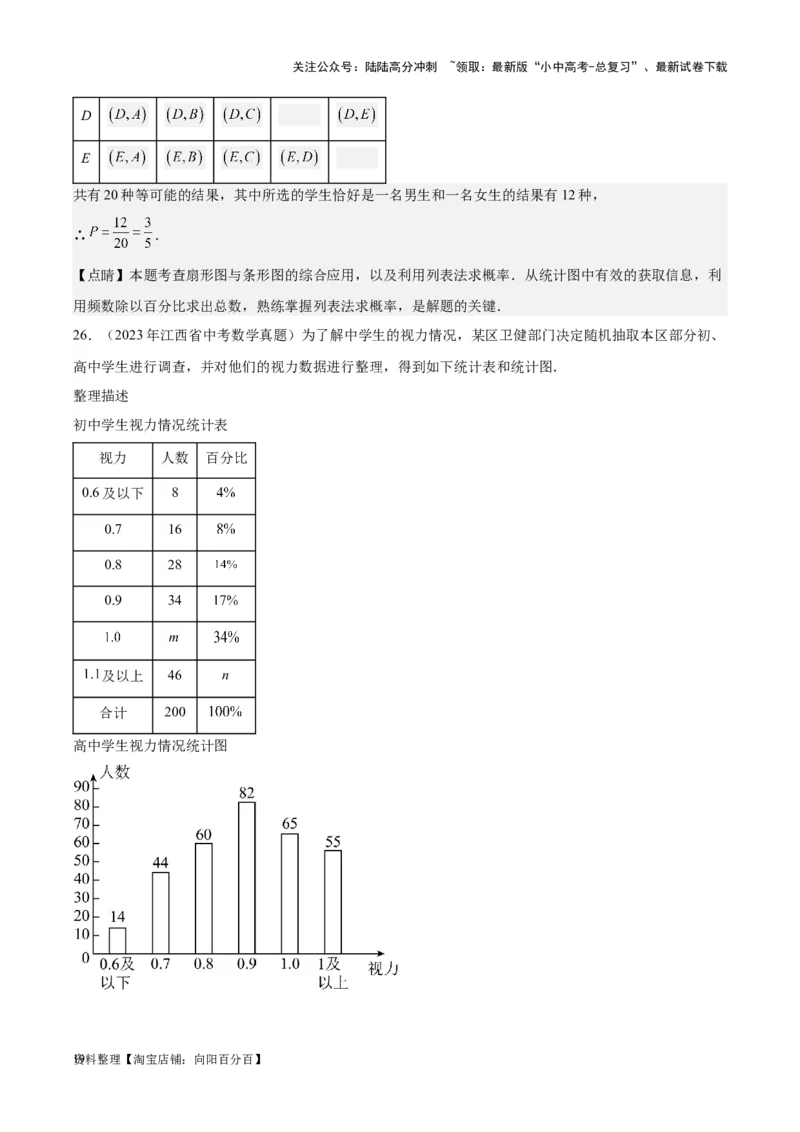 专题18数据的收集与整理、数据分析学易金卷：5年（2019-2023）中考1年模拟数学真题分项汇编（全国通用）（解析版）_02中考总复习（2026版更新中）_02-数学-中考总复习_2024年中考复习资料