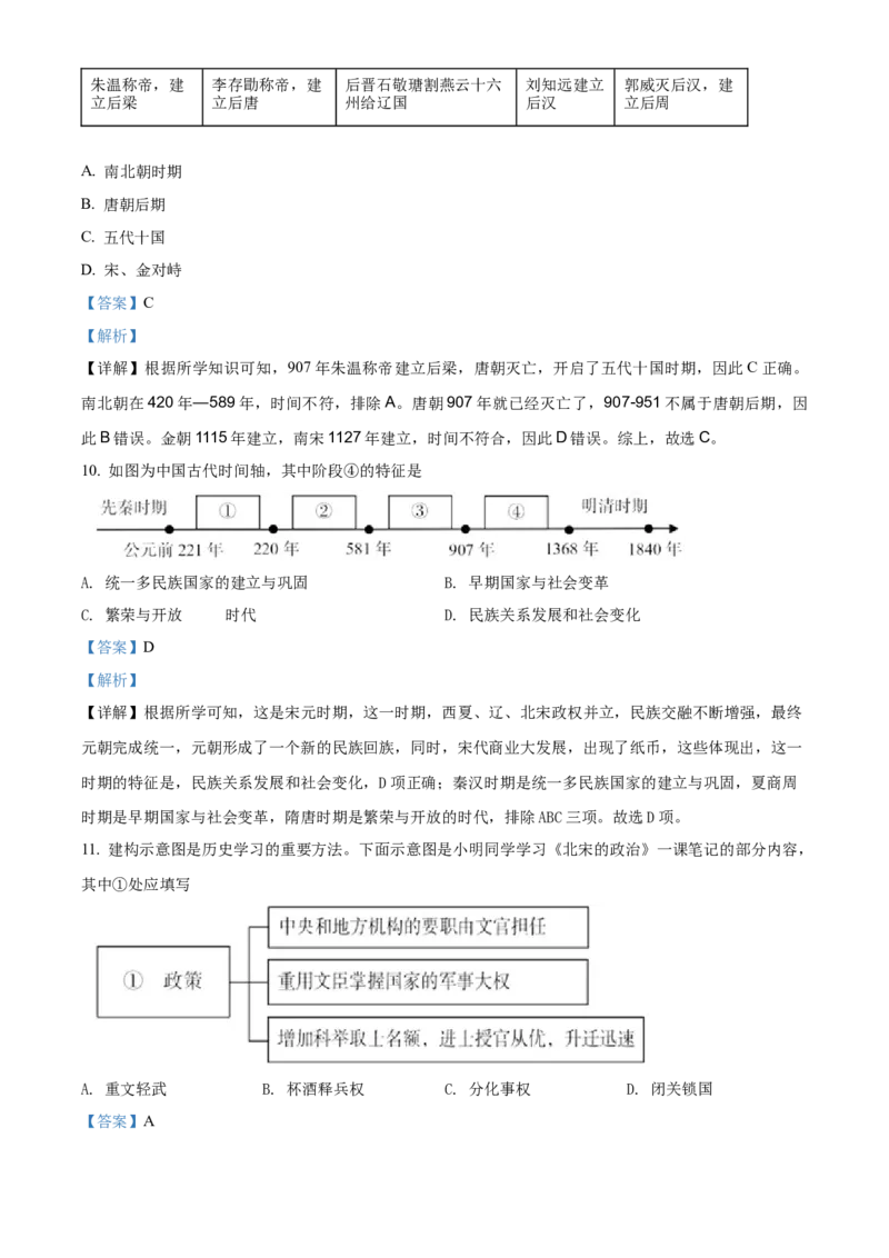 精品解析：北京市房山区2021-2022学年七年级下学期期中历史试题（解析版）(1)_北京初中期末题_C605-京七八九_B京历史七八九_北京7下历史_2021-2022