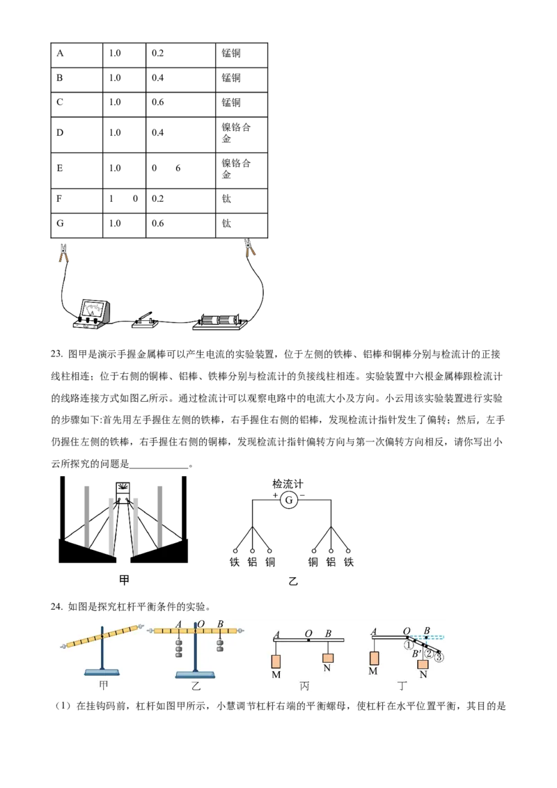 精品解析：北京二中教育集团2023-2024学年度下学期九年级物理保温训练（中考三模）（原卷版）(1)_北京初中期末题_C605-京七八九_B京物理八九_物理_北京九下物理