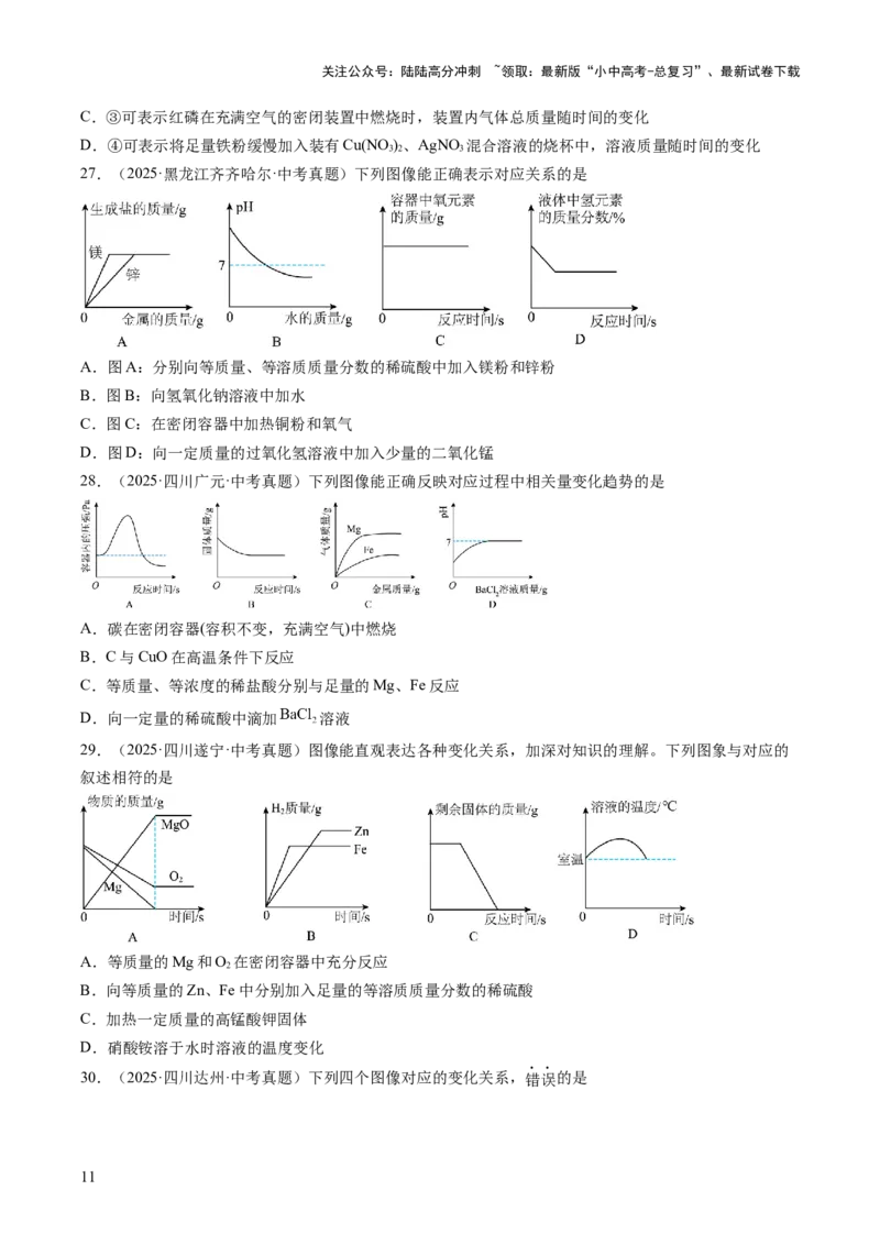 专题19坐标图像题（原卷版）_02中考总复习（2026版更新中）_05-化学-中考总复习_2026年中考复习（更新中）_好题汇编三年（2023-2025）中考化学真题分类汇编（全国通用）