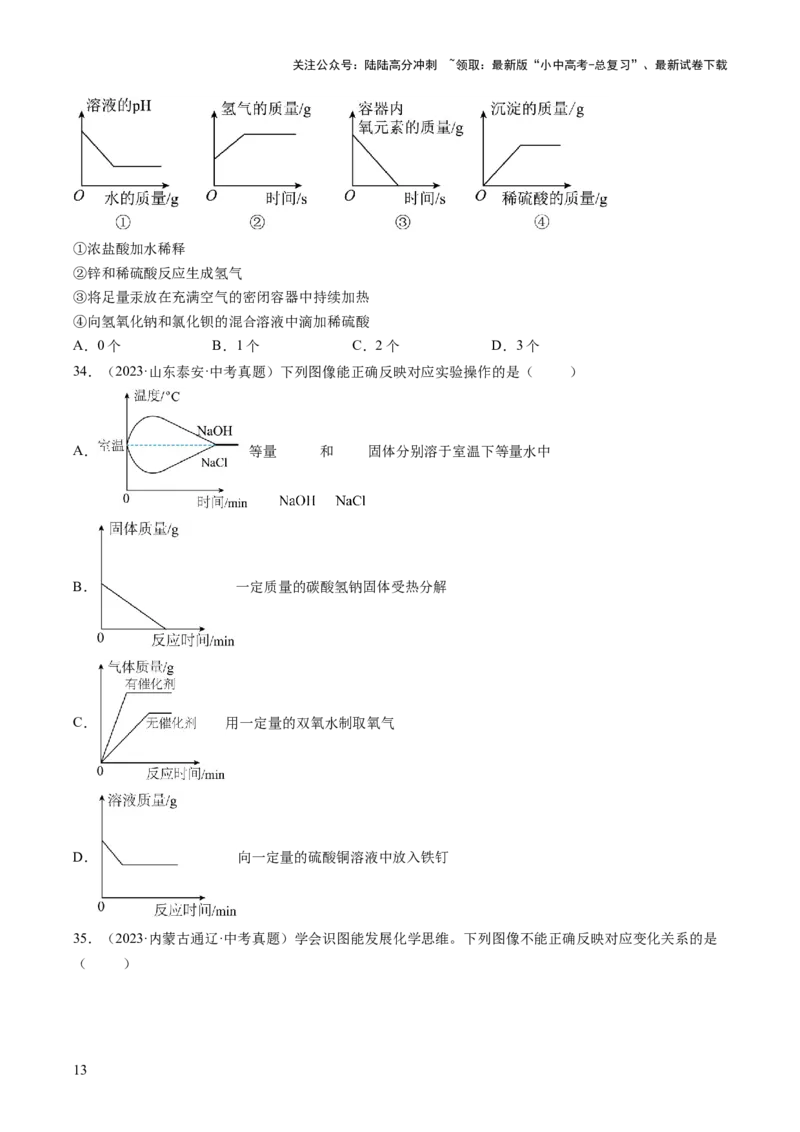 专题19坐标图像题（原卷版）_02中考总复习（2026版更新中）_05-化学-中考总复习_2026年中考复习（更新中）_好题汇编三年（2023-2025）中考化学真题分类汇编（全国通用）