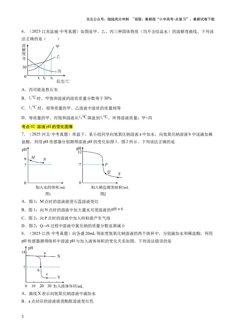 专题19坐标图像题（原卷版）_02中考总复习（2026版更新中）_05-化学-中考总复习_2026年中考复习（更新中）_好题汇编三年（2023-2025）中考化学真题分类汇编（全国通用）