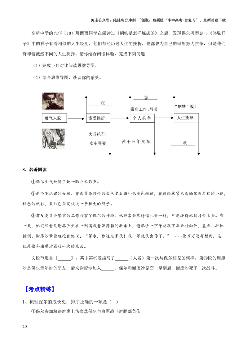专题21《钢铁是怎么样炼成的》（知识梳理+练习）（原卷版）_02中考总复习（2026版更新中）_01-语文-中考总复习_2025年中考资料_备战2025年中考语文一轮复习考点突破（全国通用）