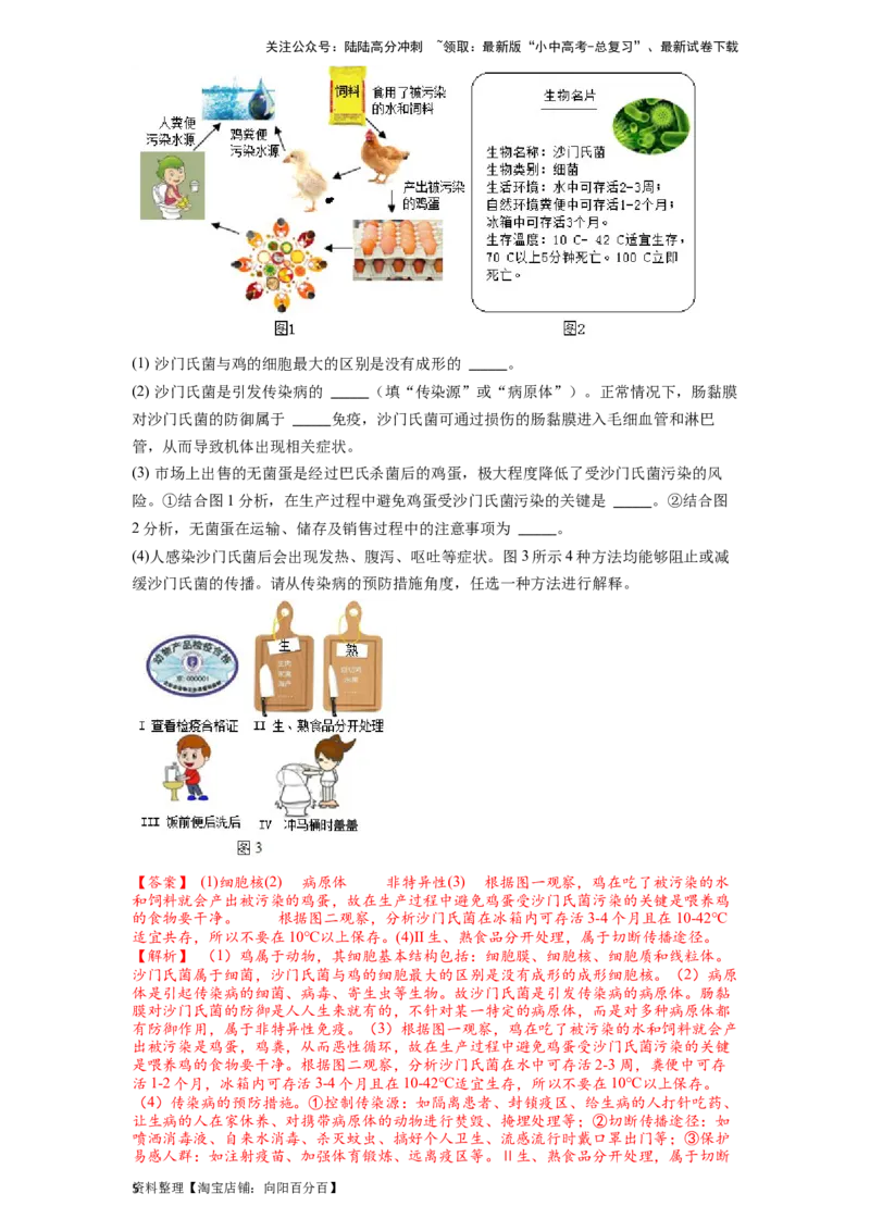 专题18传染病和免疫（解析版）_02中考总复习（2026版更新中）_08-生物-中考总复习_2024年中考复习资料_一轮复习_配套练习_教师版（含答案解析）
