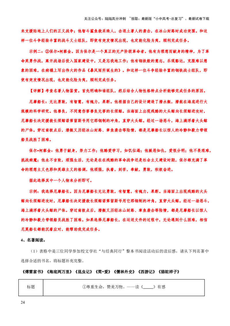 专题18《海底两万里》（知识梳理+练习）(解析版）_02中考总复习（2026版更新中）_01-语文-中考总复习_2025年中考资料_备战2025年中考语文一轮复习考点突破（全国通用）