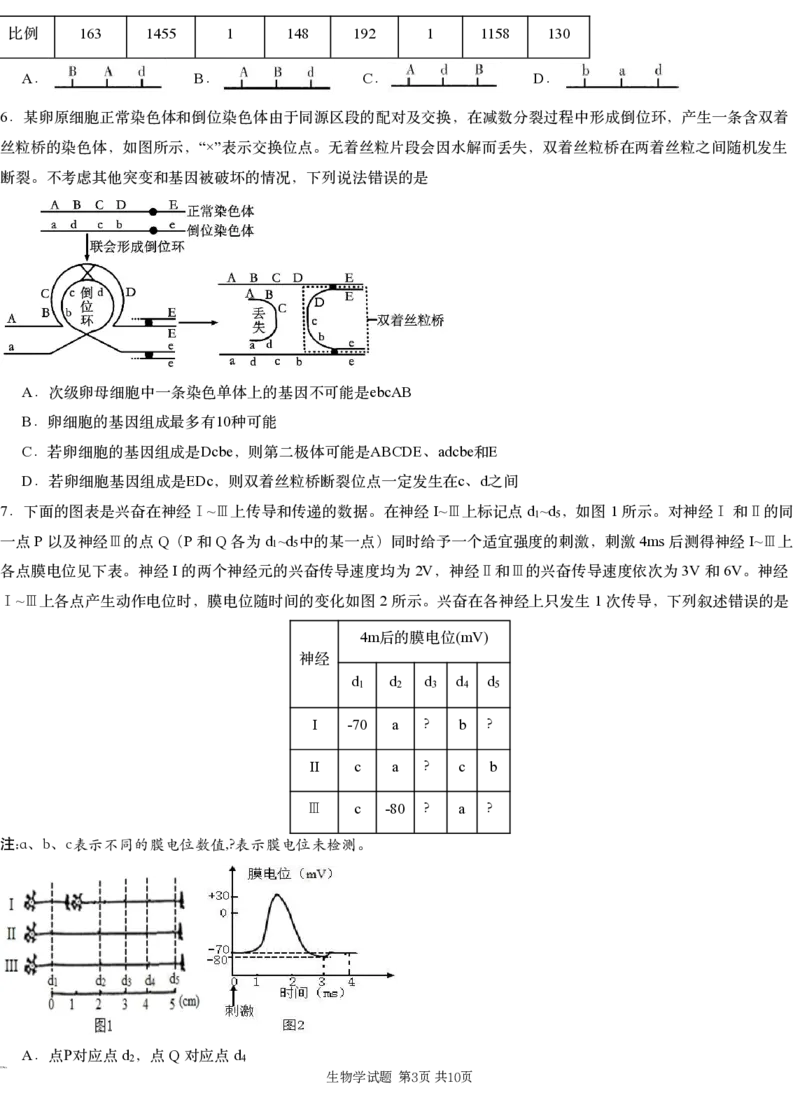 2025届湖南省新高考教学教研联盟（长郡二十校联盟）高三第一次预热演练生物学试题_A1502026各地模拟卷（超值！）_12月_生物