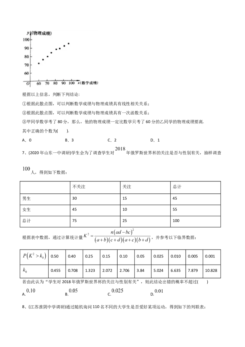 2021年高考数学精选考点专项突破题集专题9.3统计与统计案例（学生版）_2.2025数学总复习_2023年新高考资料_一轮复习_2023新高考一轮复习讲义+课件_学生版