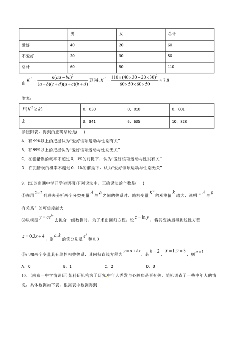 2021年高考数学精选考点专项突破题集专题9.3统计与统计案例（学生版）_2.2025数学总复习_2023年新高考资料_一轮复习_2023新高考一轮复习讲义+课件_学生版